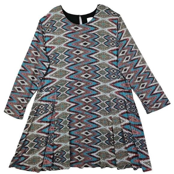 MISA Los Angeles ~Woman Plus Size 3X~ Multicolor Zigzag Print Dress Unlined L.S. - Picture 1 of 9